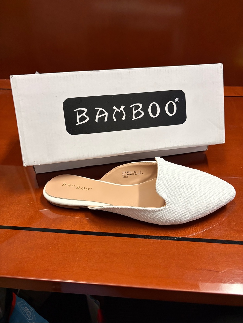 BAMBOO White Textured Pointed Slip-On Mules - Picture 5 of 7